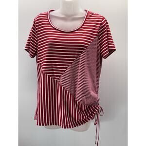 Sag Harbor Stretch Knit Top Red & White Stripe Women’s Petite Large